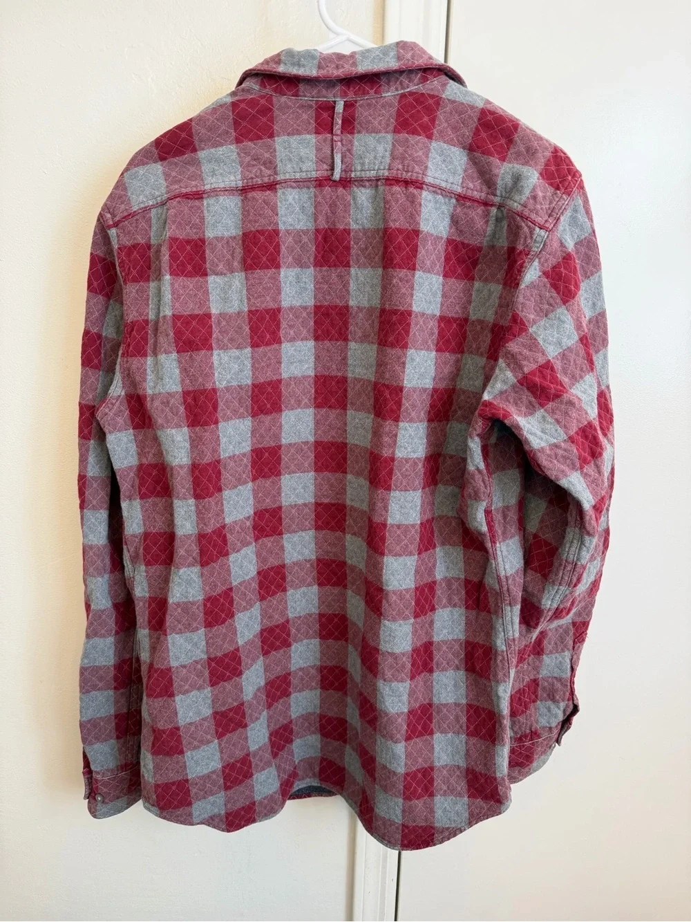 Banana Republic Quilted Red & Gray Plaid Long-Sleeve Shirt Large Tall Slim Fit